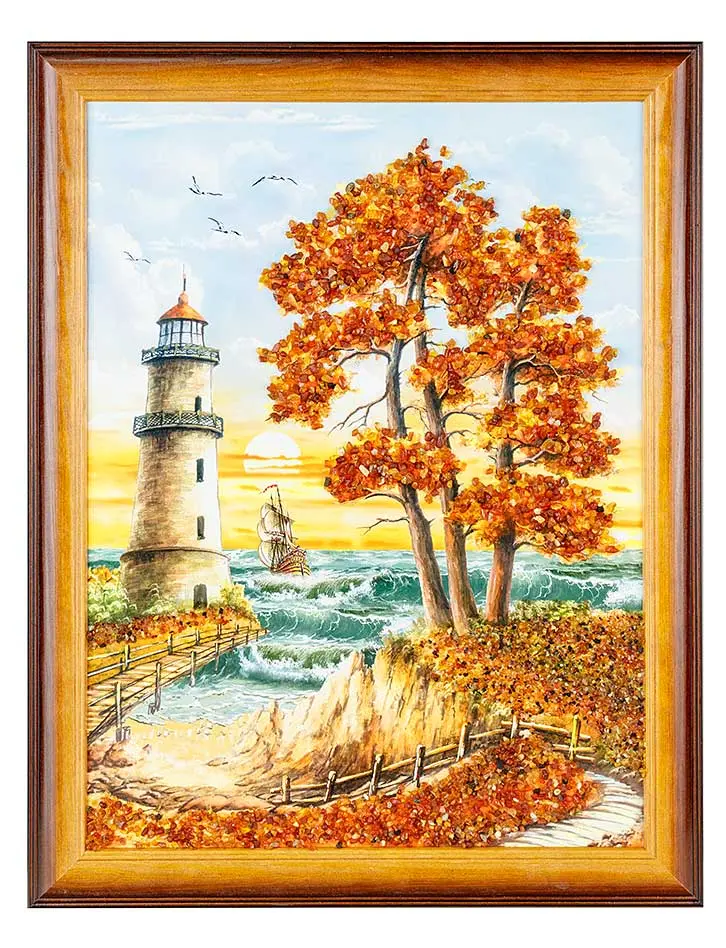 картинка Картина, украшенная натуральным янтарём «Покидая дом» в онлайн магазине