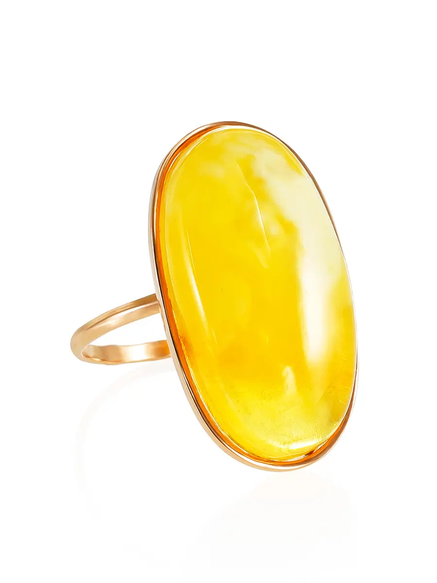 картинка Элегантное удлинённое кольцо из золота с натуральным янтарём в онлайн магазине