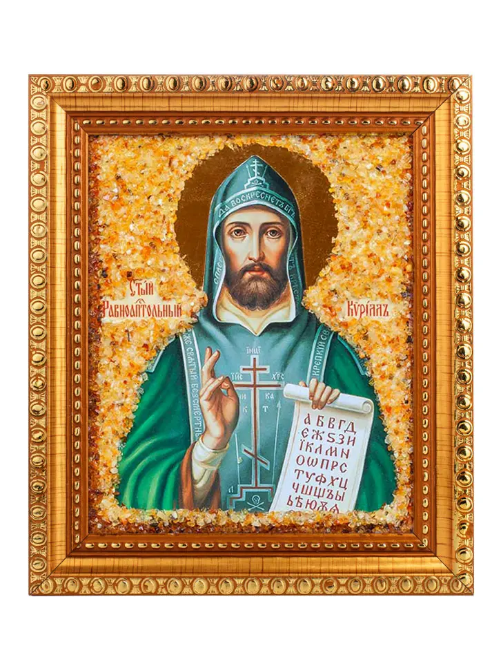 картинка Икона с натуральным балтийским янтарём «Святой равноапостольный Кирилл» в онлайн магазине
