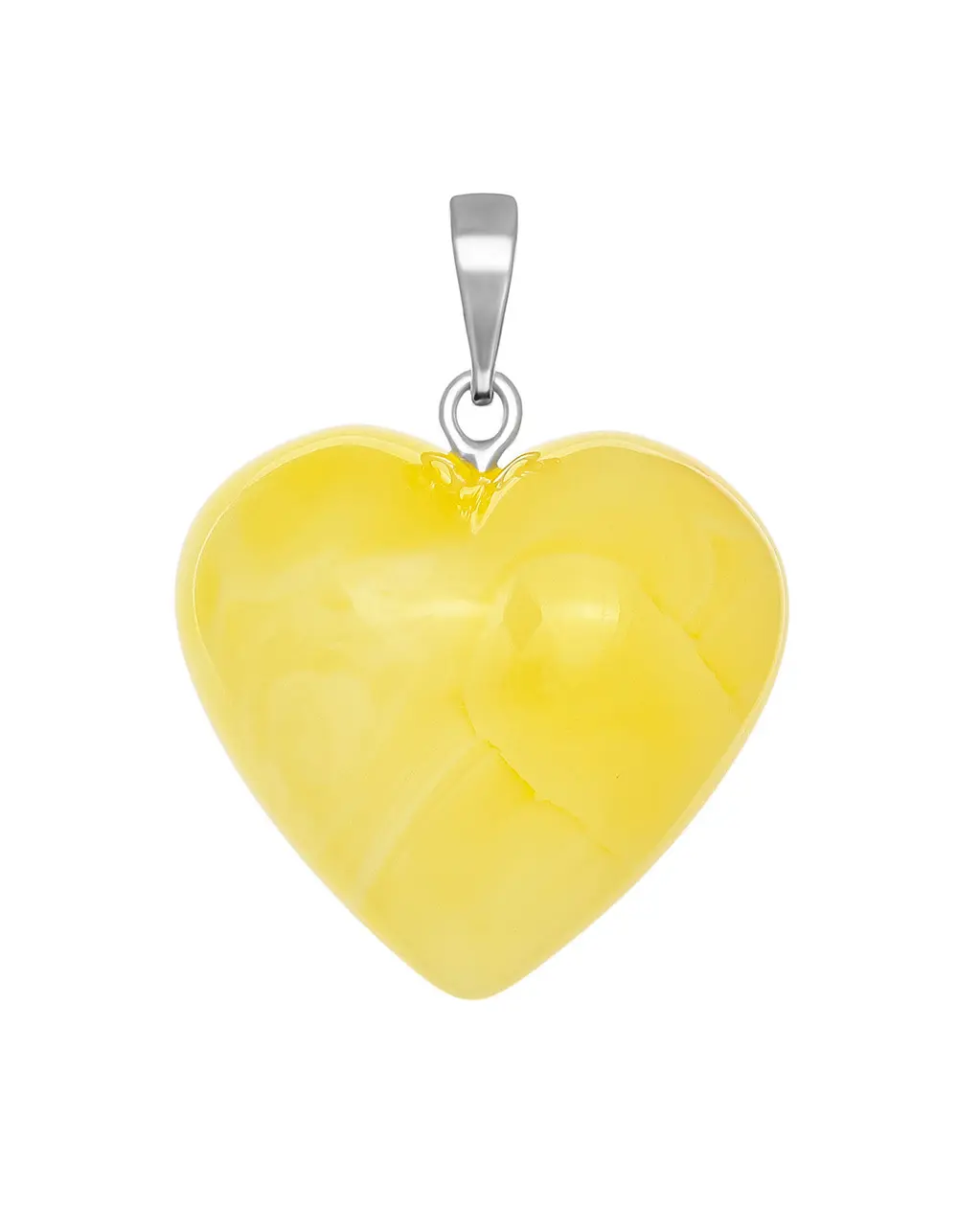 картинка Объёмный красивый кулон из медового янтаря с молочной текстурой «Сердце» в онлайн магазине