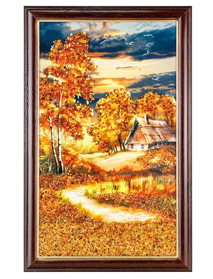 картинка Красивое вертикальное панно с натуральным балтийским янтарём «Огненный закат» в онлайн магазине