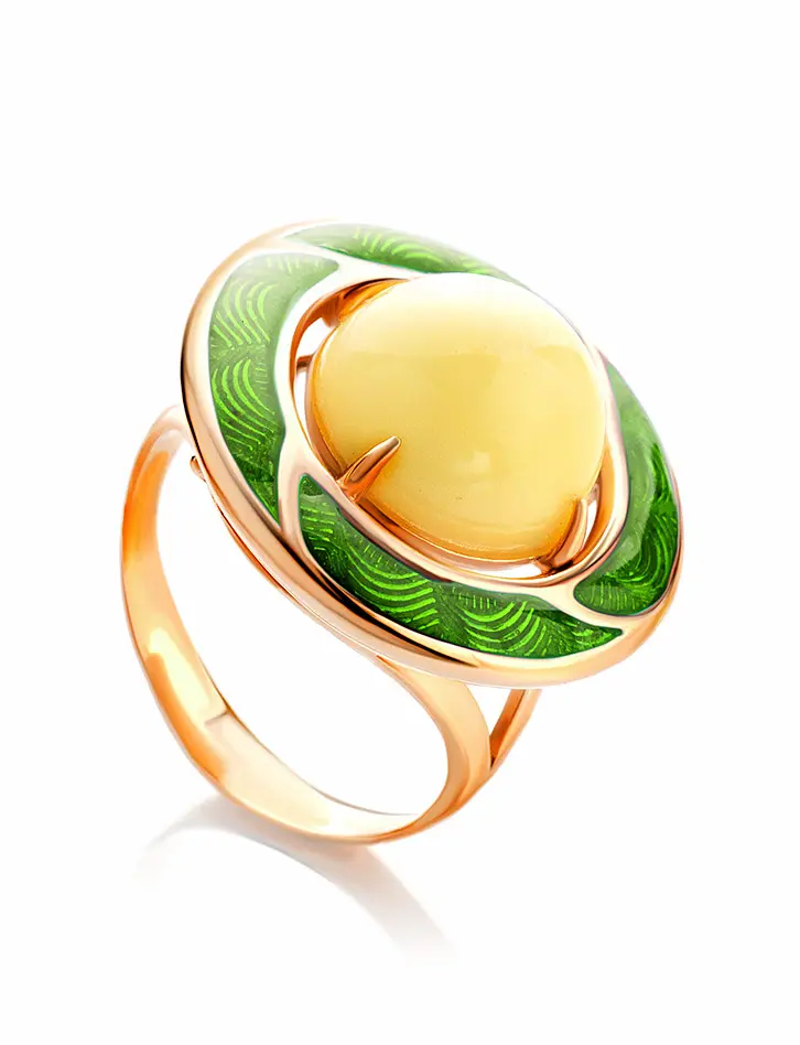 картинка Эмалевое кольцо «Ампир» с янтарём медового цвета в онлайн магазине