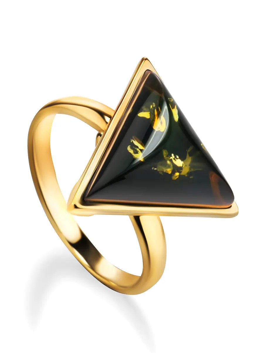 картинка Треугольное кольцо с зелёным янтарём «Монблан» в онлайн магазине