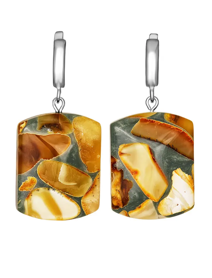 картинка Нарядные серьги «Далматин» из янтарной мозаики в онлайн магазине
