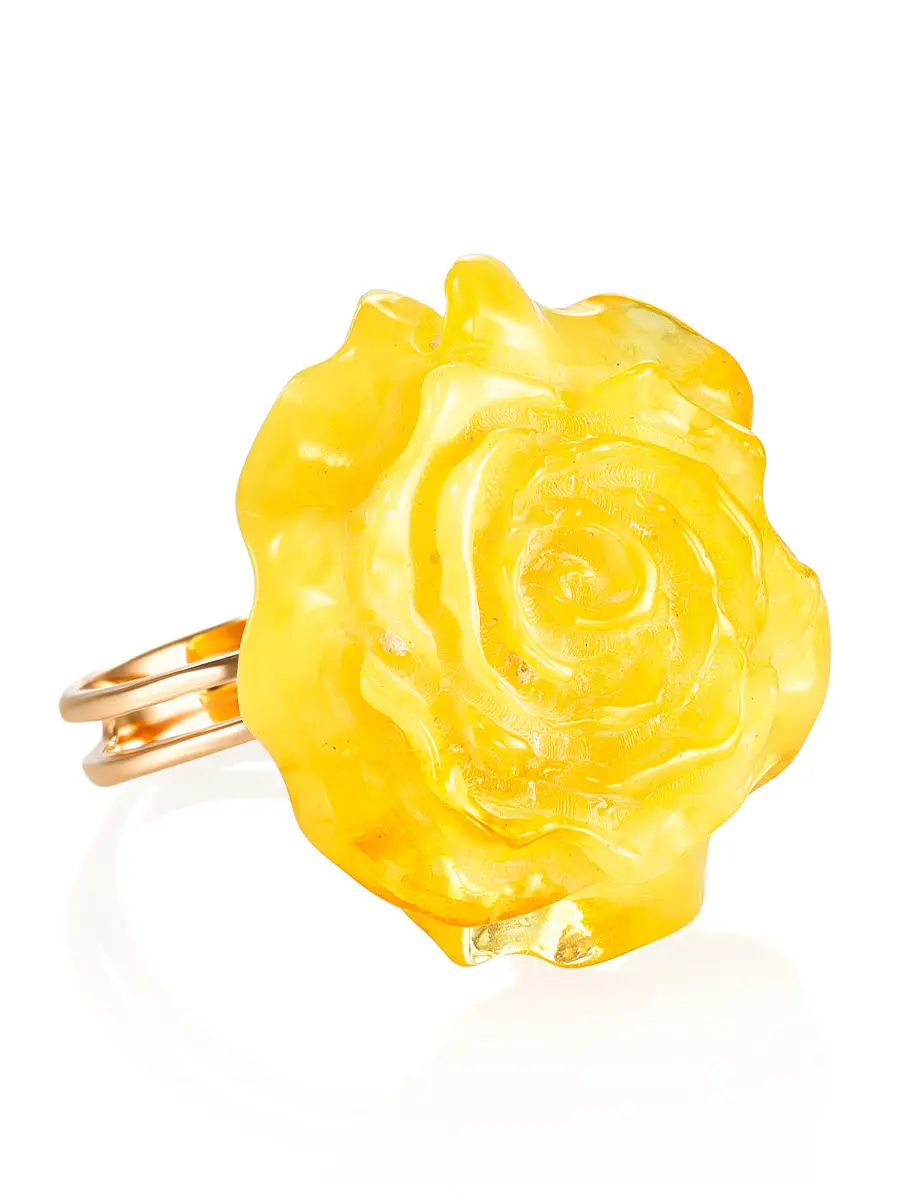 картинка Эффектное женственное кольцо «Роза» из цельного резного медового янтаря в онлайн магазине