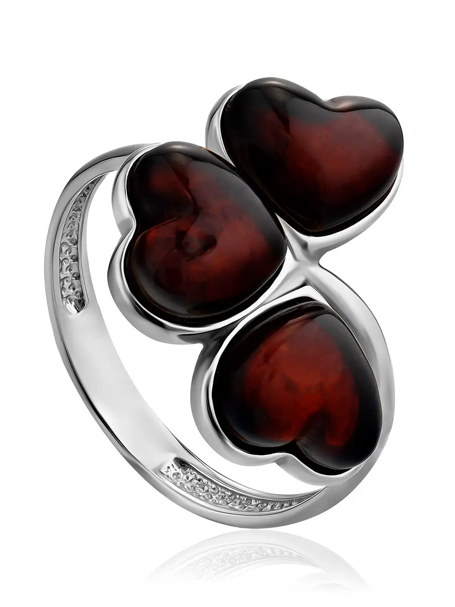 картинка Изысканное кольцо из серебра и натурального тёмно-вишнёвого янтаря «Трисмегист» в онлайн магазине