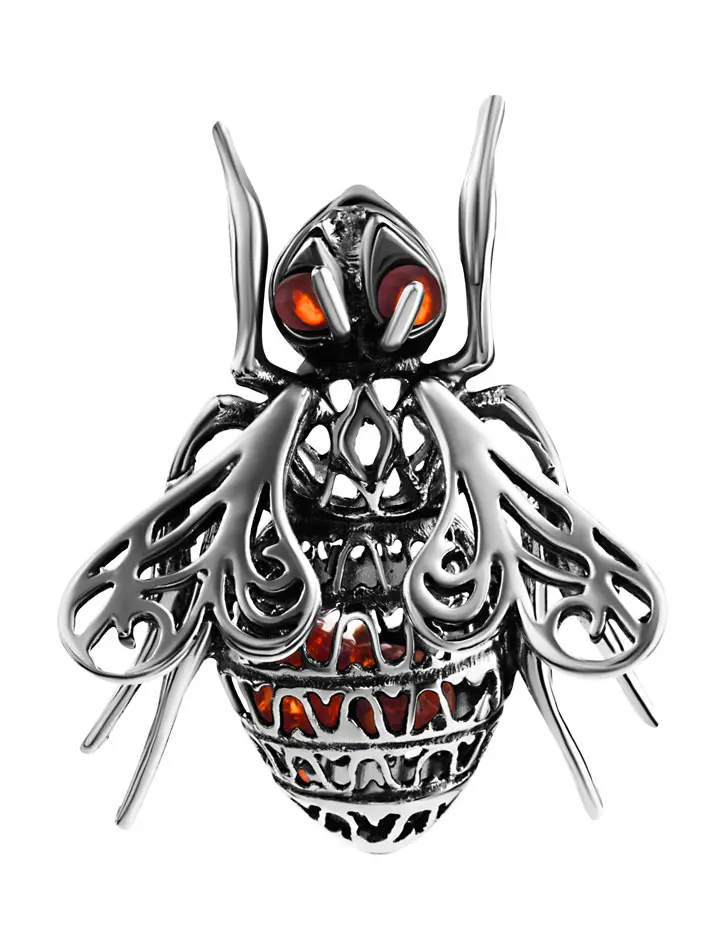 картинка Ажурная подвеска из серебра с натуральным янтарём «Пчёлка» в онлайн магазине