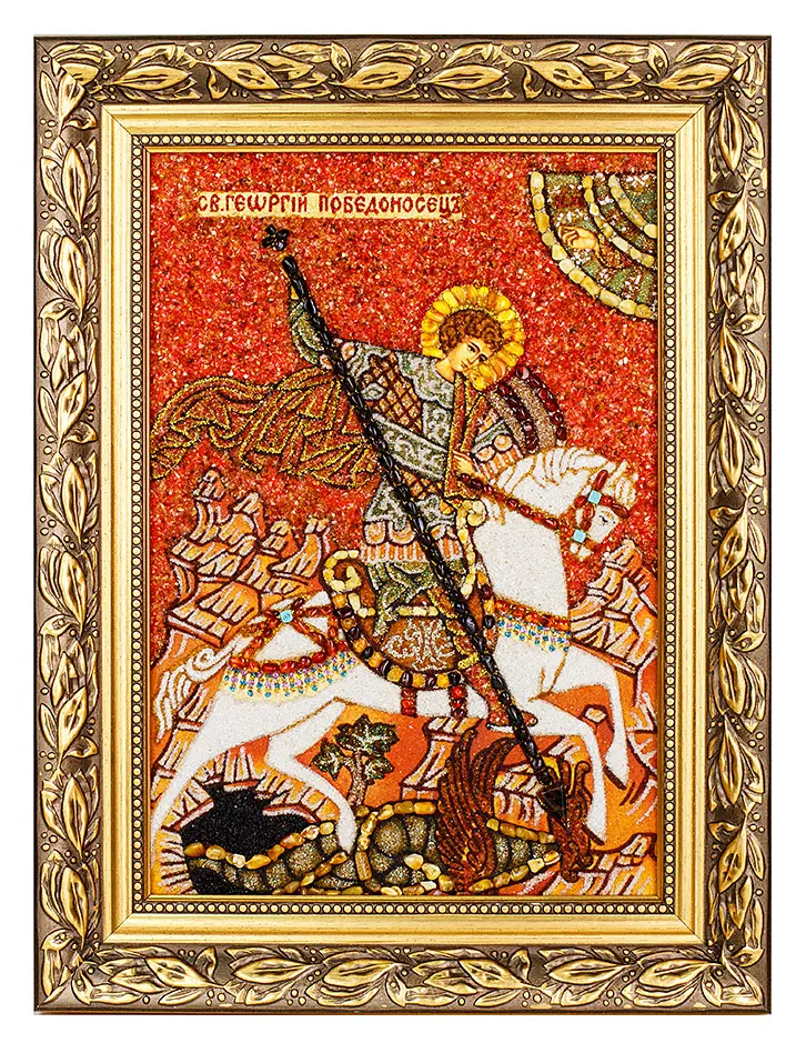 картинка Икона из натурального янтаря «Святой Великомученик Георгий Победоносец» в онлайн магазине