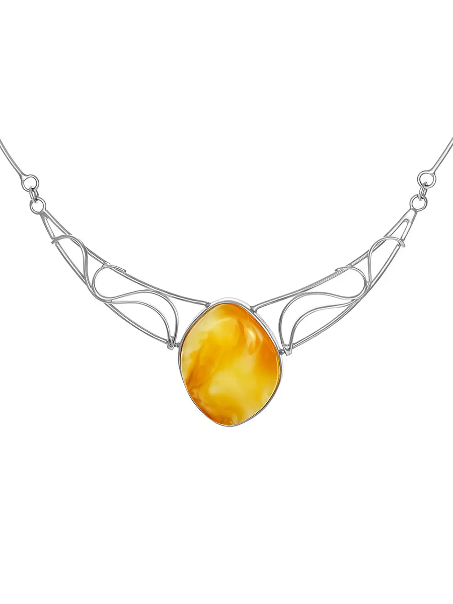 картинка Изысканное ажурное колье, украшенное натуральным текстурным янтарём в онлайн магазине