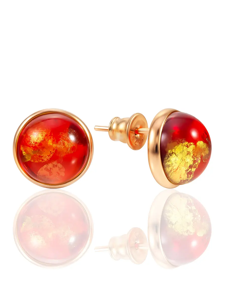 картинка Серьги-гвоздики «Сорбонна» с янтарём ярко-красного цвета в онлайн магазине