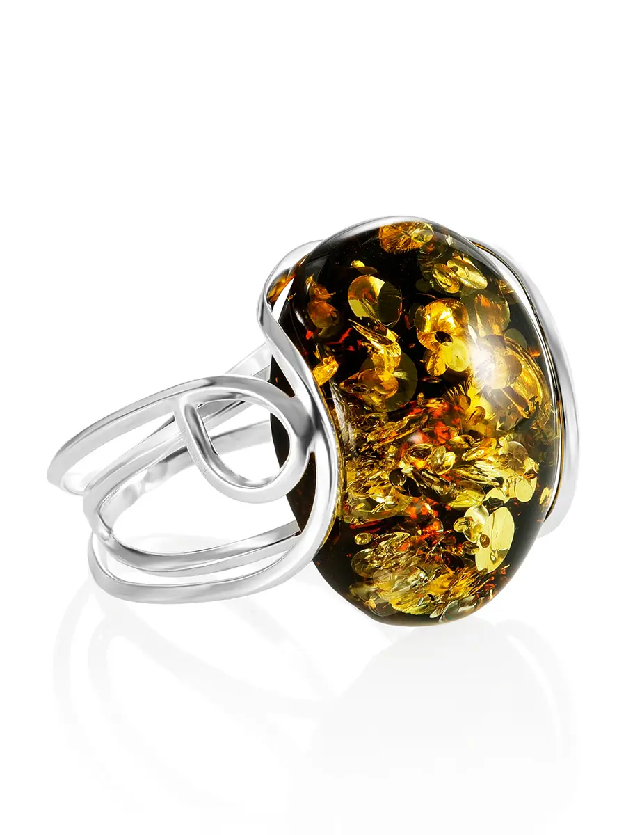 картинка Роскошное кольцо из натурального балтийского янтаря зелёного цвета «Валенсия» в онлайн магазине