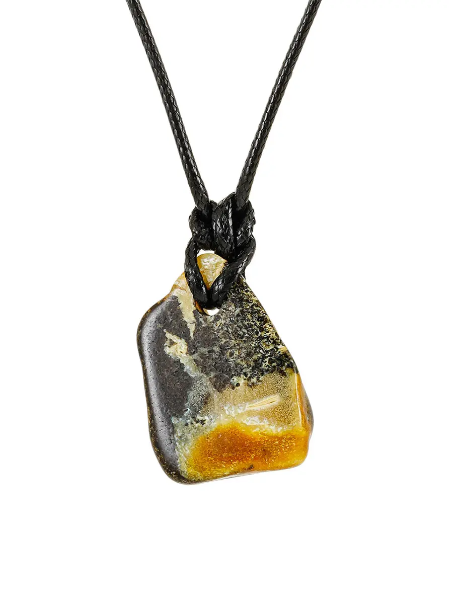 картинка Уникальное колье с янтарём природной формы на акриловом шнурке «Тринидад» в онлайн магазине