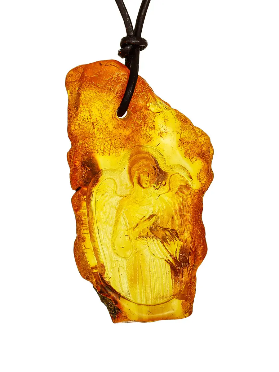 картинка Кулон из натурального балтийского янтаря с резьбой «Ангел-Хранитель» в онлайн магазине