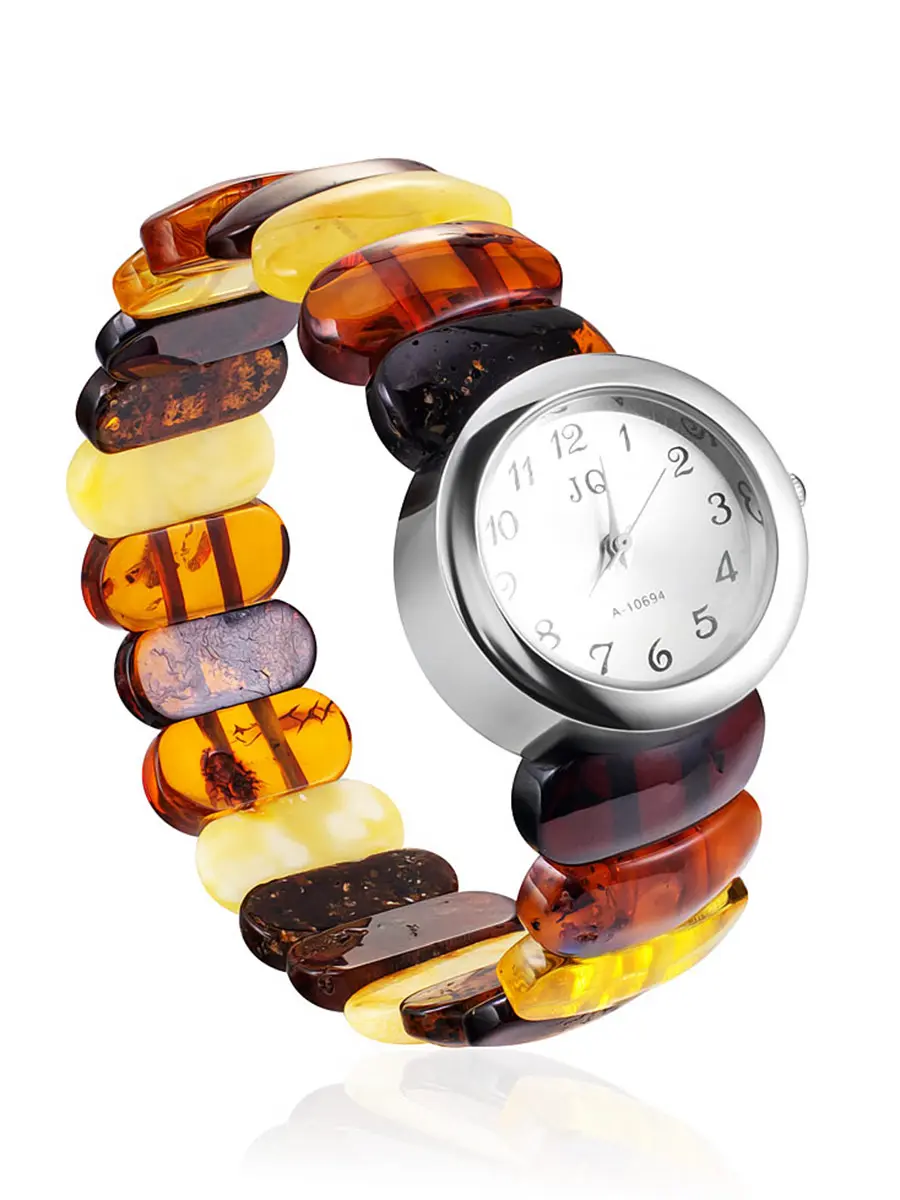 картинка Изысканные наручные часы с ярким браслетом из натурального янтаря в онлайн магазине