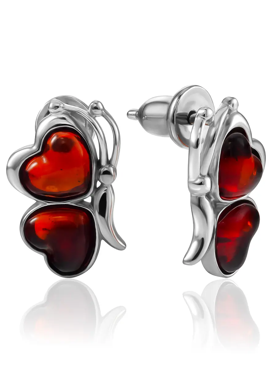картинка Милые серьги с янтарём вишнёвого оттенка «Апрель» в онлайн магазине