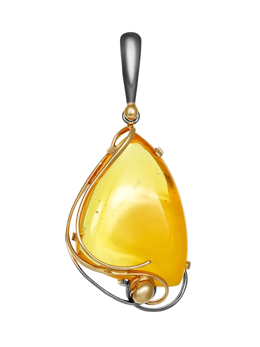 картинка Изящная подвеска из натурального медового янтаря в оправе из золоченого серебра «Риальто» в онлайн магазине