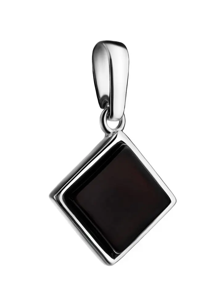 картинка Квадратная подвеска с натуральным цельным янтарём вишнёвого цвета «Овация» в онлайн магазине