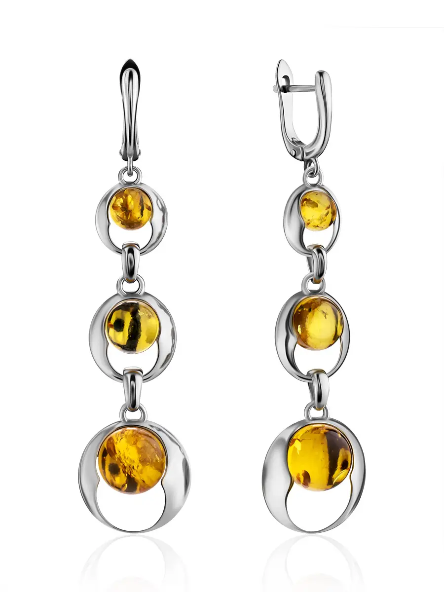 картинка Длинные серьги со вставками натурального лимонного янтаря «Орион» в онлайн магазине