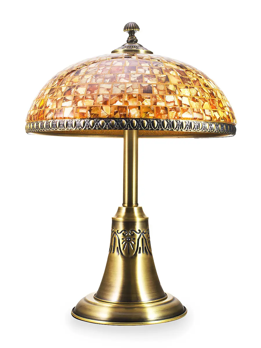 картинка Настольная лампа с абажуром из янтарной мозаики ручной работы в онлайн магазине