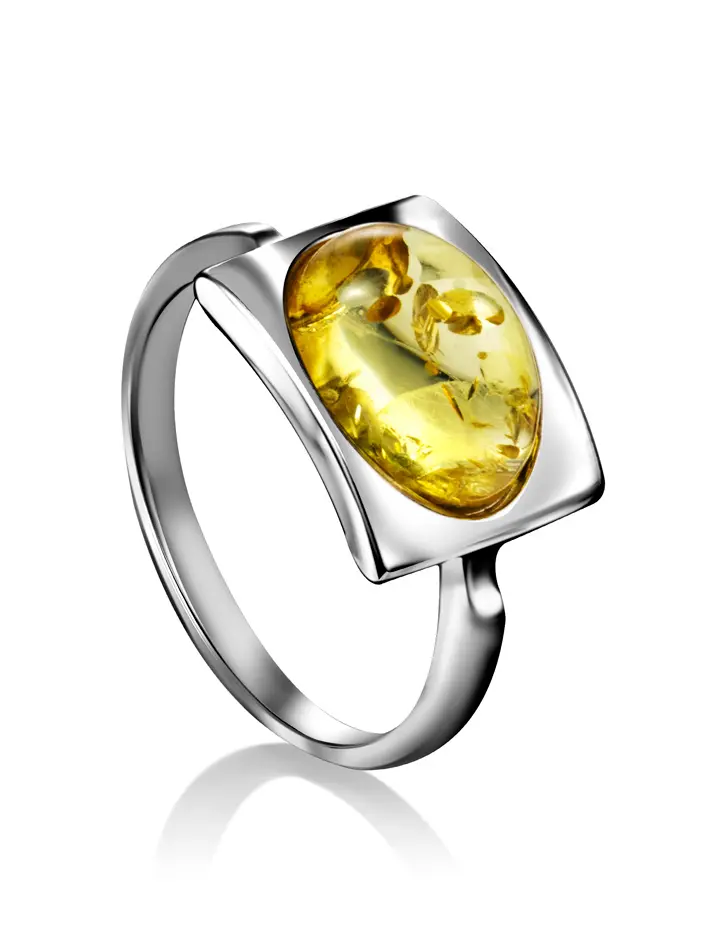 картинка Серебряное кольцо «Эллипс» со вставкой лимонного янтаря в онлайн магазине