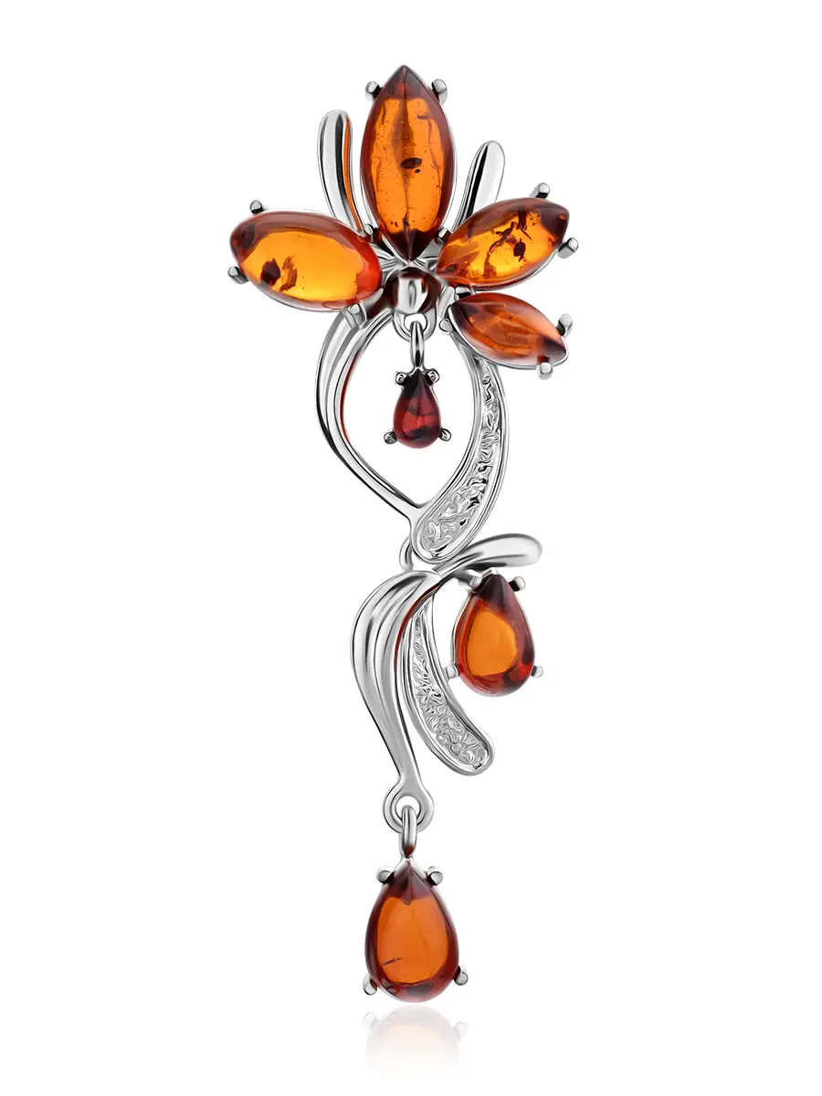 картинка Кулон из серебра с вставками натурального янтаря красивого вишневого цвета «Барбарис» в онлайн магазине