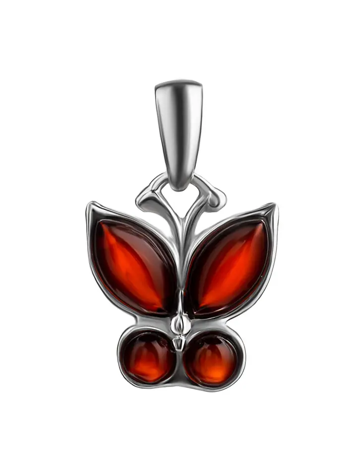 картинка Небольшой кулон в виде бабочки из вишнёвого янтаря «Апрель» в онлайн магазине