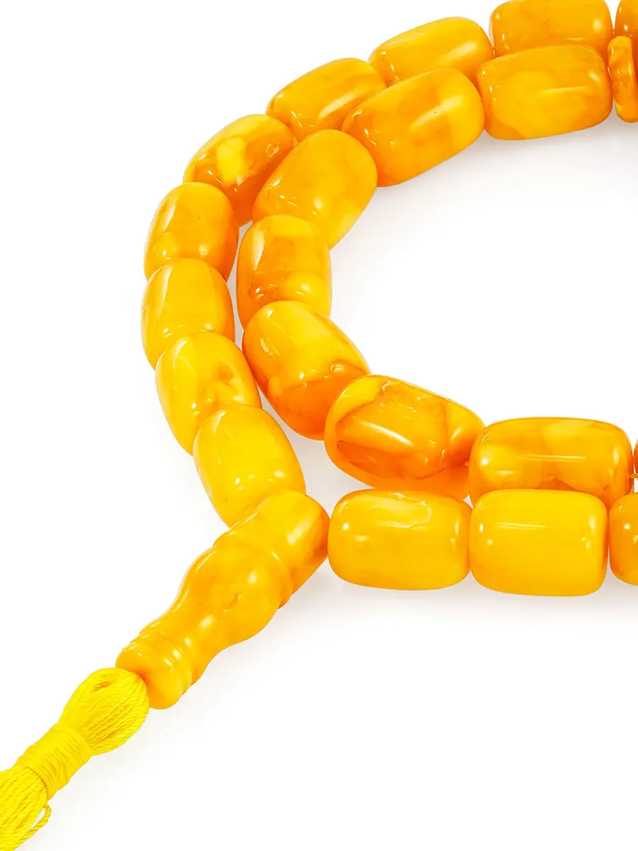 картинка Мусульманские чётки на 33 бусины-бочонка из натурального формованного янтаря в онлайн магазине