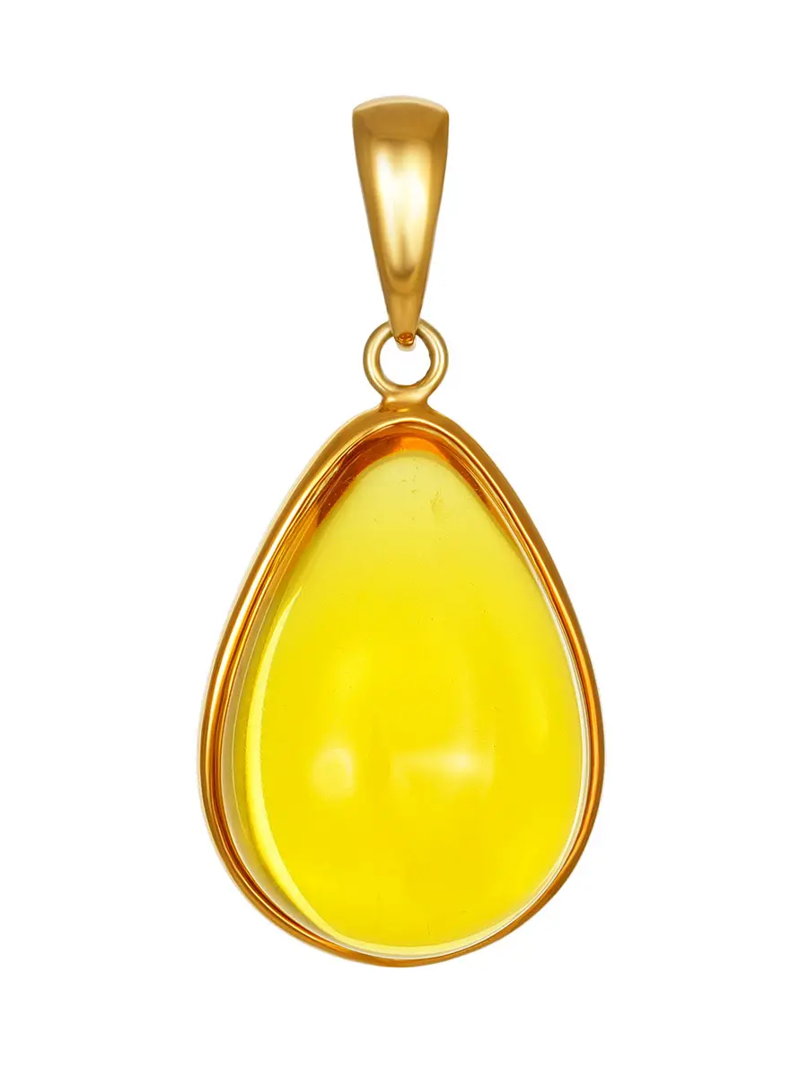 картинка Кулон-капля из натурального цельного янтаря лимонного цвета в онлайн магазине