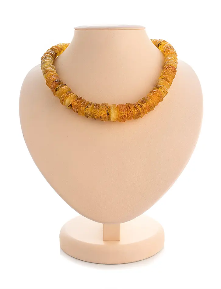 картинка Бусы из натурального цельного янтаря «Шайбы объёмные золотистые пёстрые» в онлайн магазине