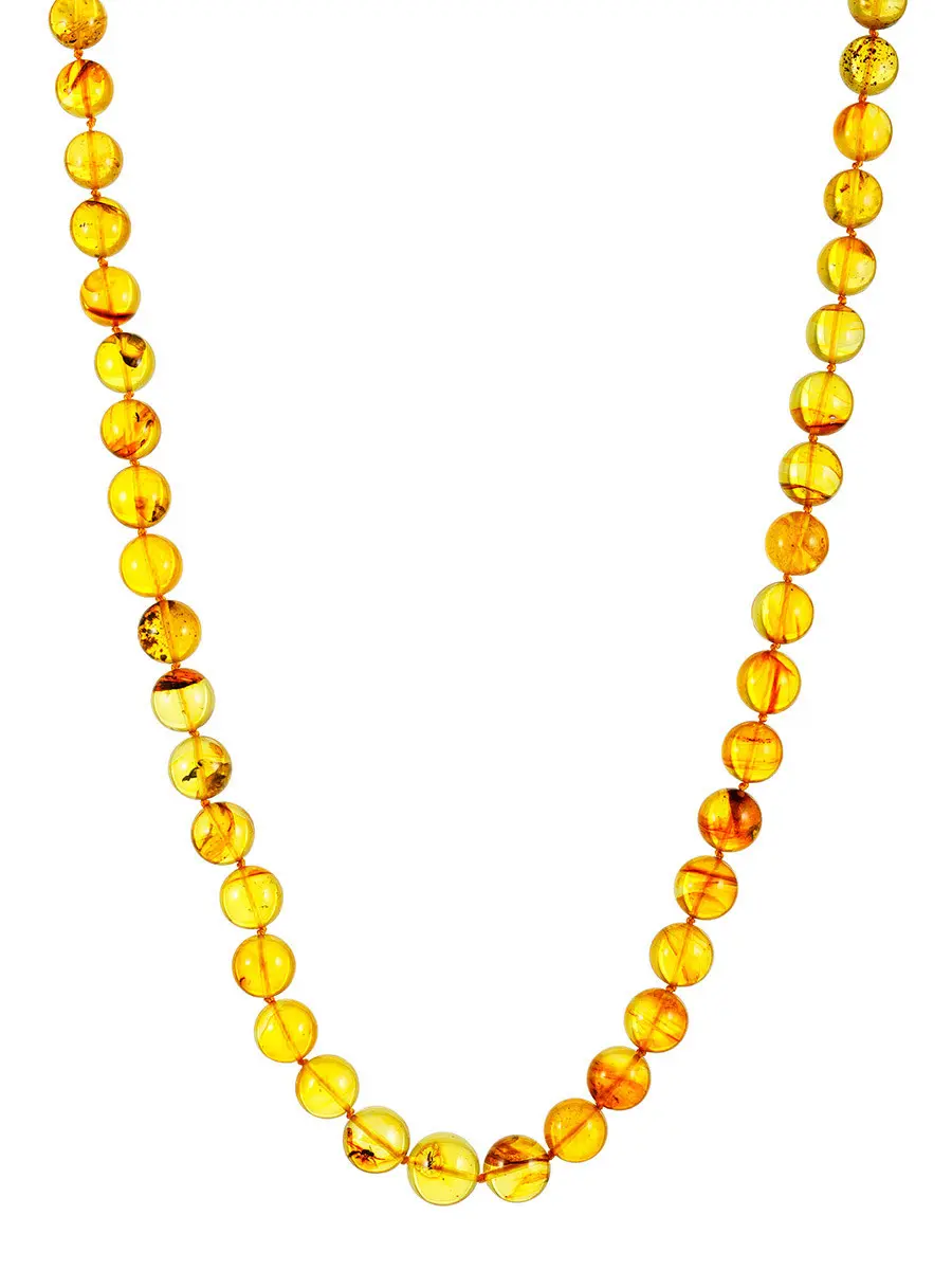 картинка Уникальные бусы из натурального цельного янтаря с инклюзами «Лимонный шар» в онлайн магазине