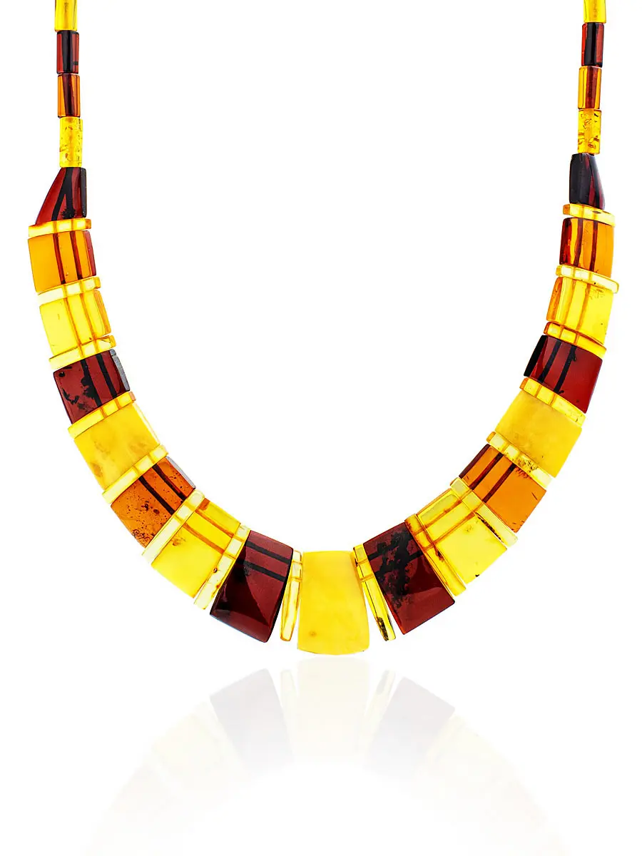 картинка Колье «Египет» из натурального янтаря медового, коньячного и вишнёвого цветов в онлайн магазине