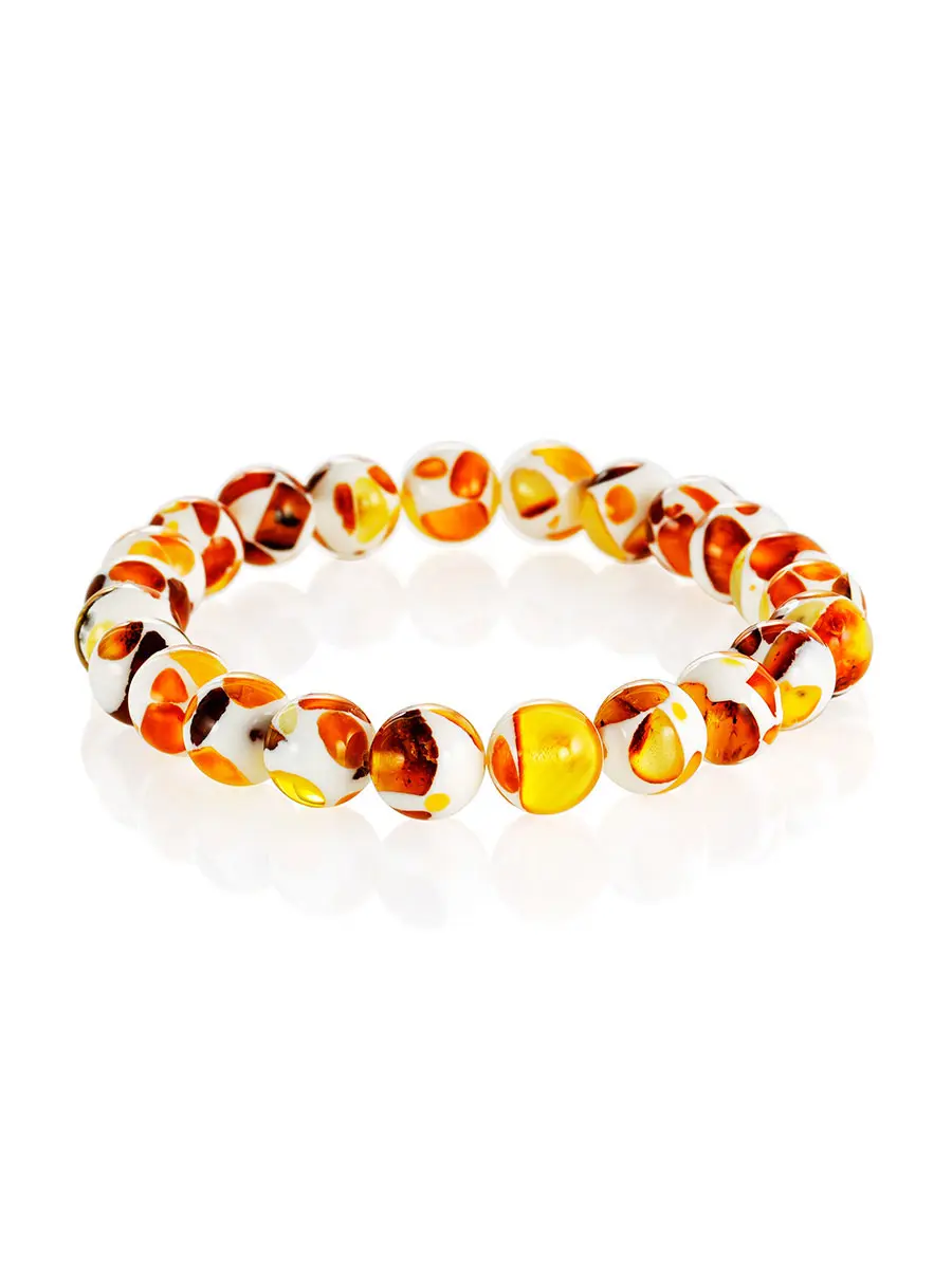 картинка Лёгкий яркий браслет из янтарной мозаики «Далматин» в онлайн магазине