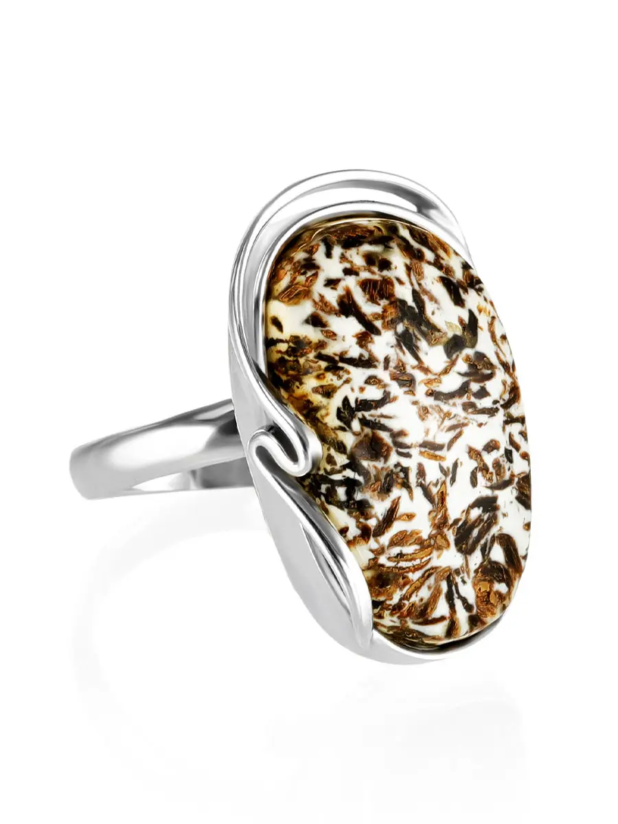 картинка Красивое кольцо с уникальным текстурным янтарём в онлайн магазине