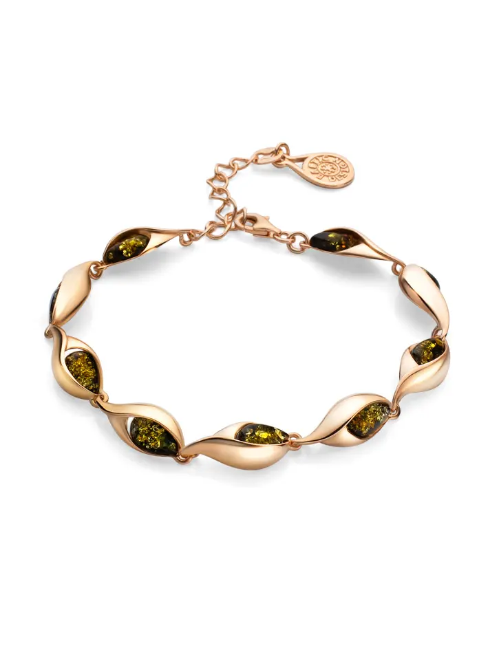 картинка Изящный браслет из янтаря зелёного цвета «Пион» в онлайн магазине