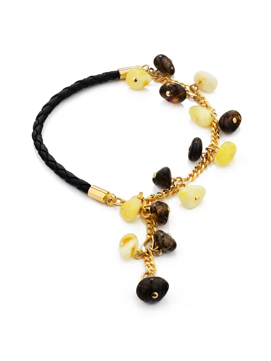 картинка Яркий стильный браслет с натуральным янтарём разных оттенков в онлайн магазине