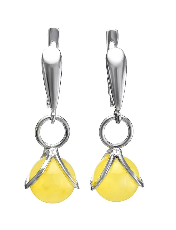 картинка Красивые серебряные серьги с медовым янтарём «Валенсия» в онлайн магазине