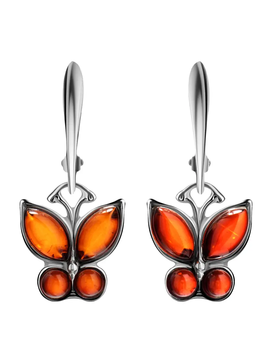 картинка Нежные серьги-бабочки из серебра и вишнёвого янтаря «Апрель» в онлайн магазине