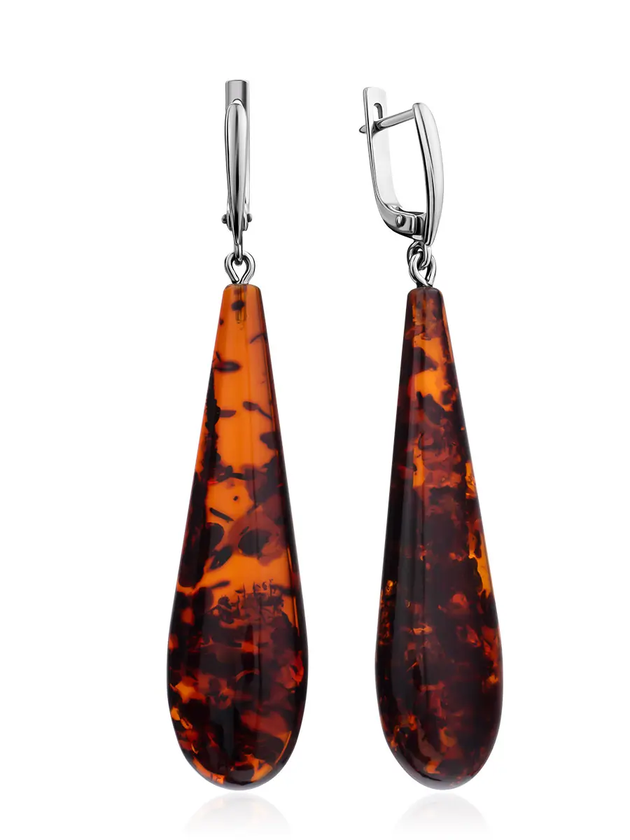 картинка Яркие удлинённые серьги из вишнёвого балтийского янтаря «Паланга» в онлайн магазине