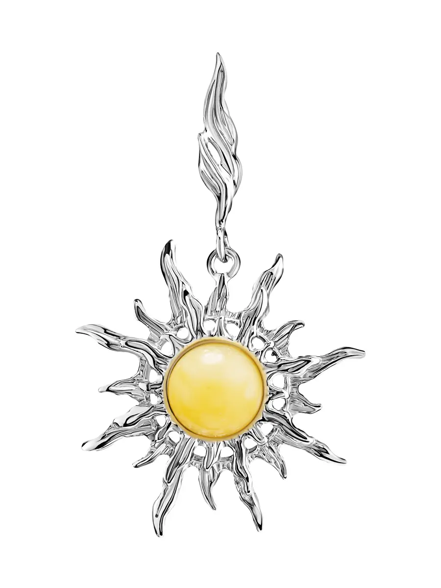 картинка Кулон из серебра со вставкой из натурального янтаря медового цвета «Гелиос» в онлайн магазине
