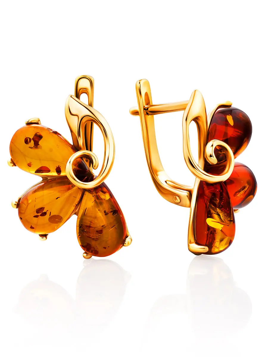 картинка Женственные серьги из золота и натурального цельного янтаря «Сакура» в онлайн магазине