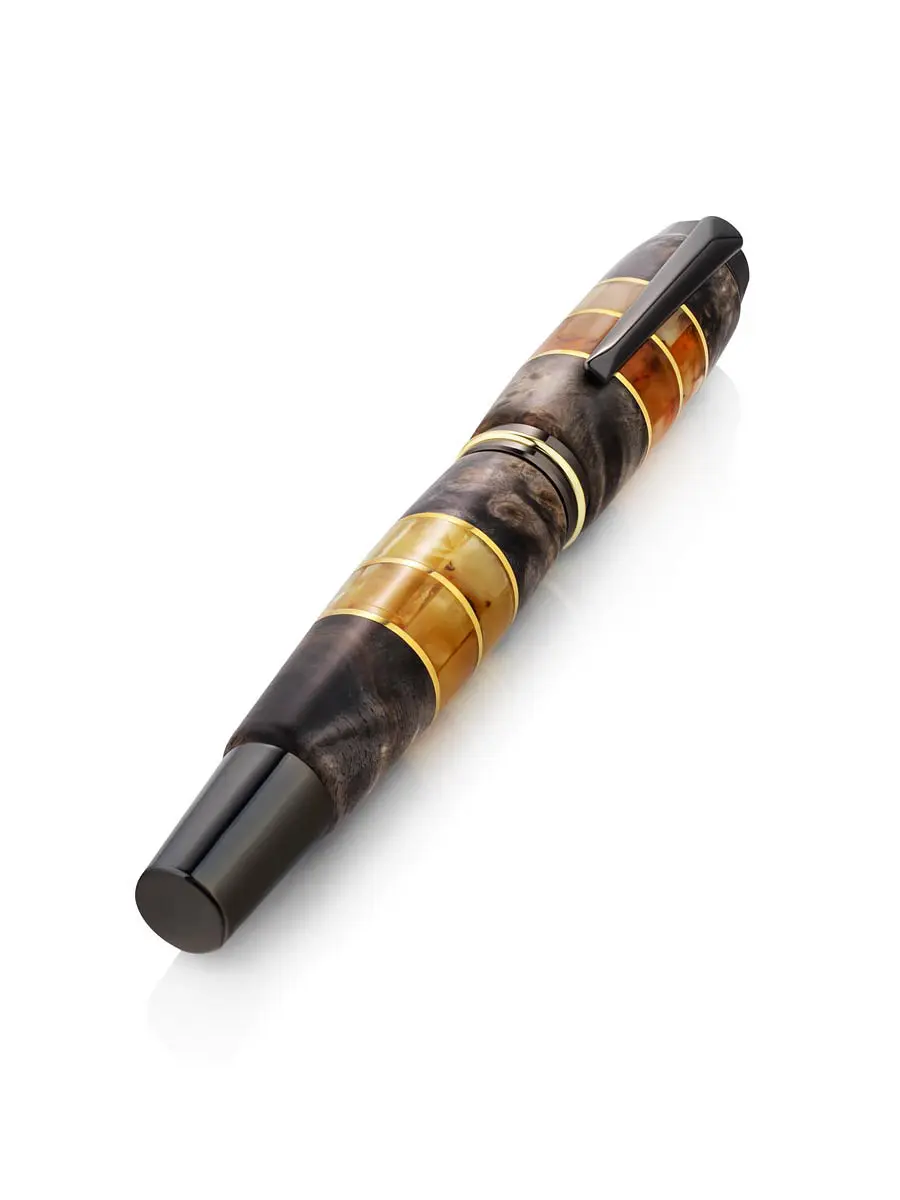 картинка Эксклюзивная перьевая ручка из стабилизированного дерева и натурального янтаря в онлайн магазине
