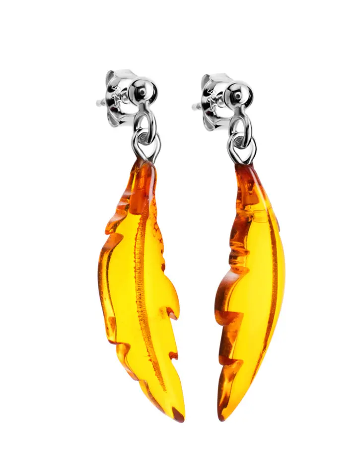 картинка Легкие янтарные серьги-гвоздики «Пёрышко» в онлайн магазине