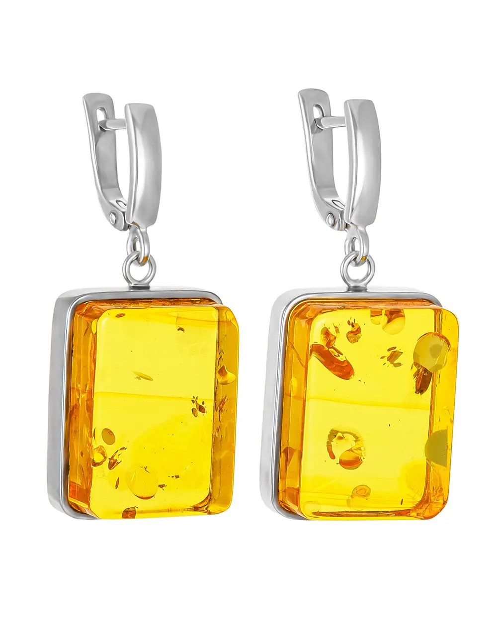картинка Изящные серьги со сверкающим янтарем лимонного цвета в онлайн магазине