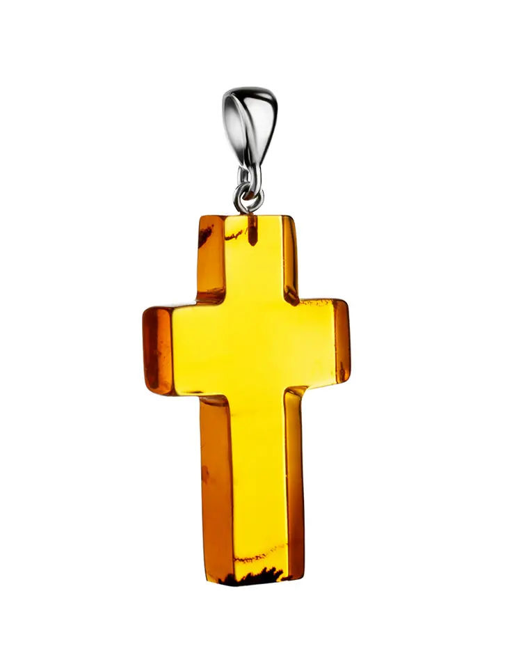 картинка Подвеска из яркого натурального цельного янтаря «Крестик» в онлайн магазине