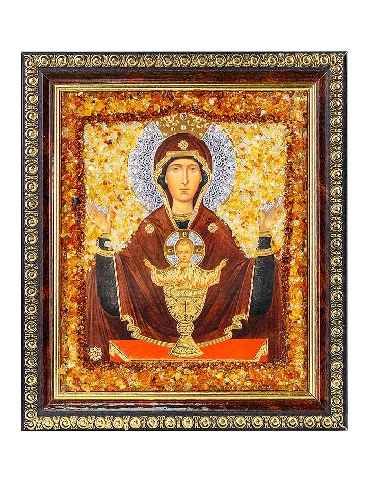 картинка Икона Богородицы «Неупиваемая чаша» с натуральным янтарём в онлайн магазине