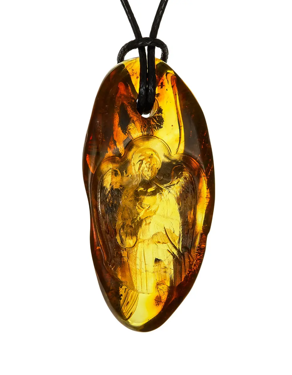 картинка Кулон из натурального балтийского янтаря с резьбой «Ангел-Хранитель» в онлайн магазине