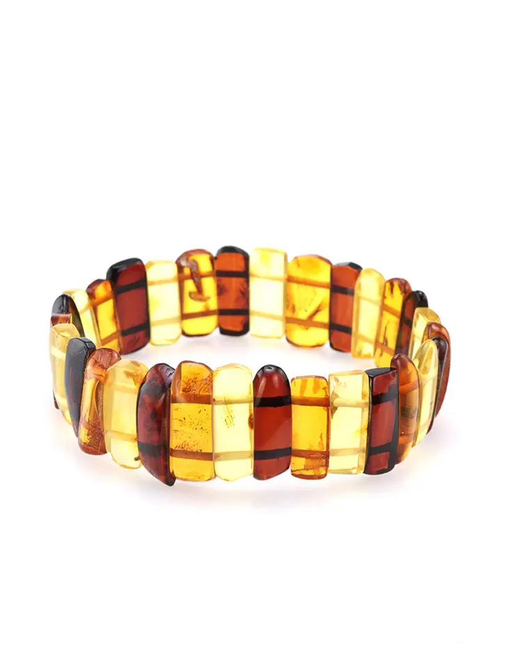 картинка Стильный плоский браслет из натурального балтийского янтаря трёх цветов в онлайн магазине