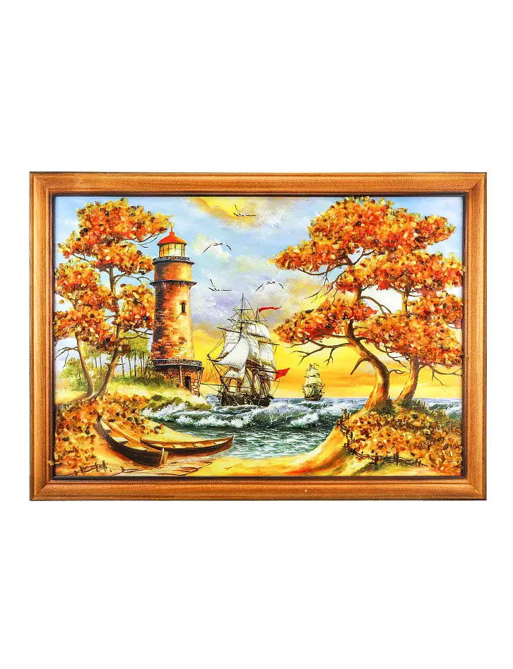 картинка «Два корабля». Картина горизонтального формата, украшенная янтарем в онлайн магазине