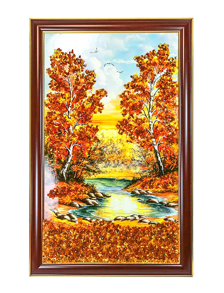 картинка Крупная вертикальная картина с натуральным янтарем «Ручей» в онлайн магазине