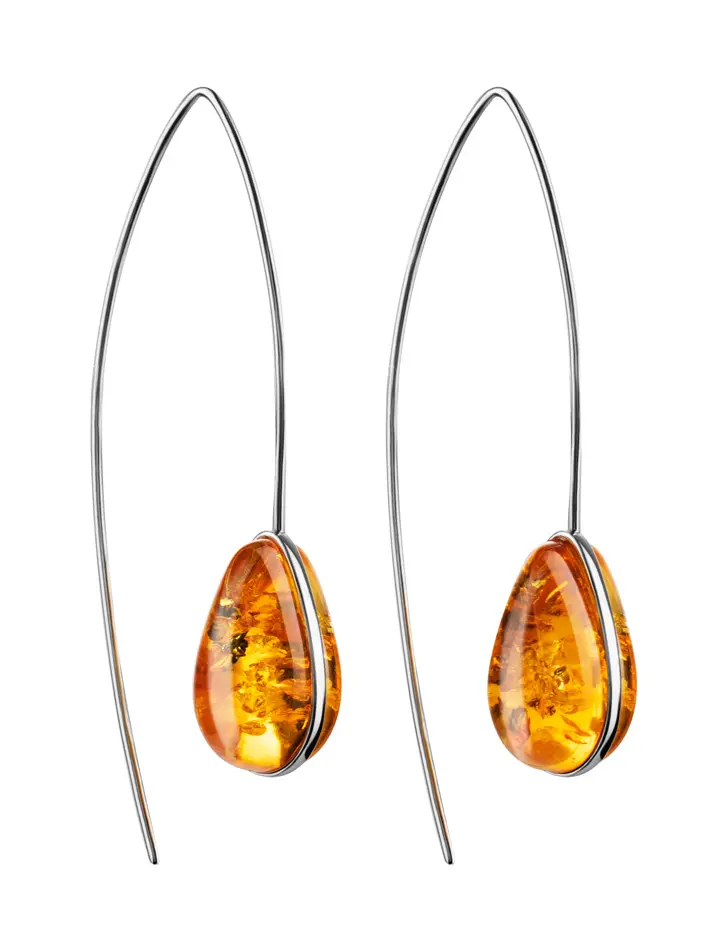 картинка Серебряные серьги-крючки с золотистым янтарём «Импульс» в онлайн магазине